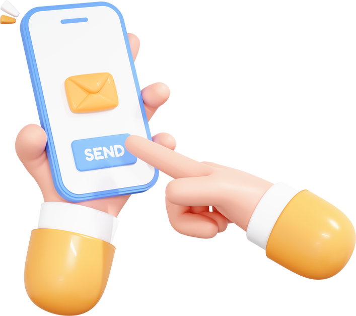3D Hand holding phone with send message button